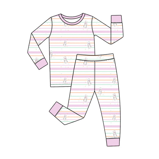 Preorder (moq 5) Baby Girl Clothes Easter Bunny Pastel Stripe Print Long Sleeve Pajama Set