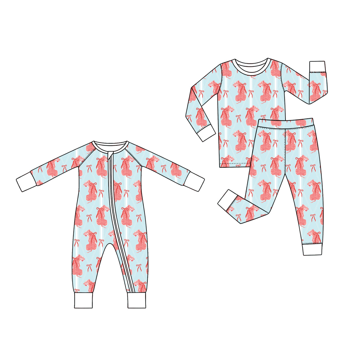 Preorder (moq 5) Baby Girl Clothes Pink Tiger Bow Argyle Print Long Sleeve Zipper Romper
