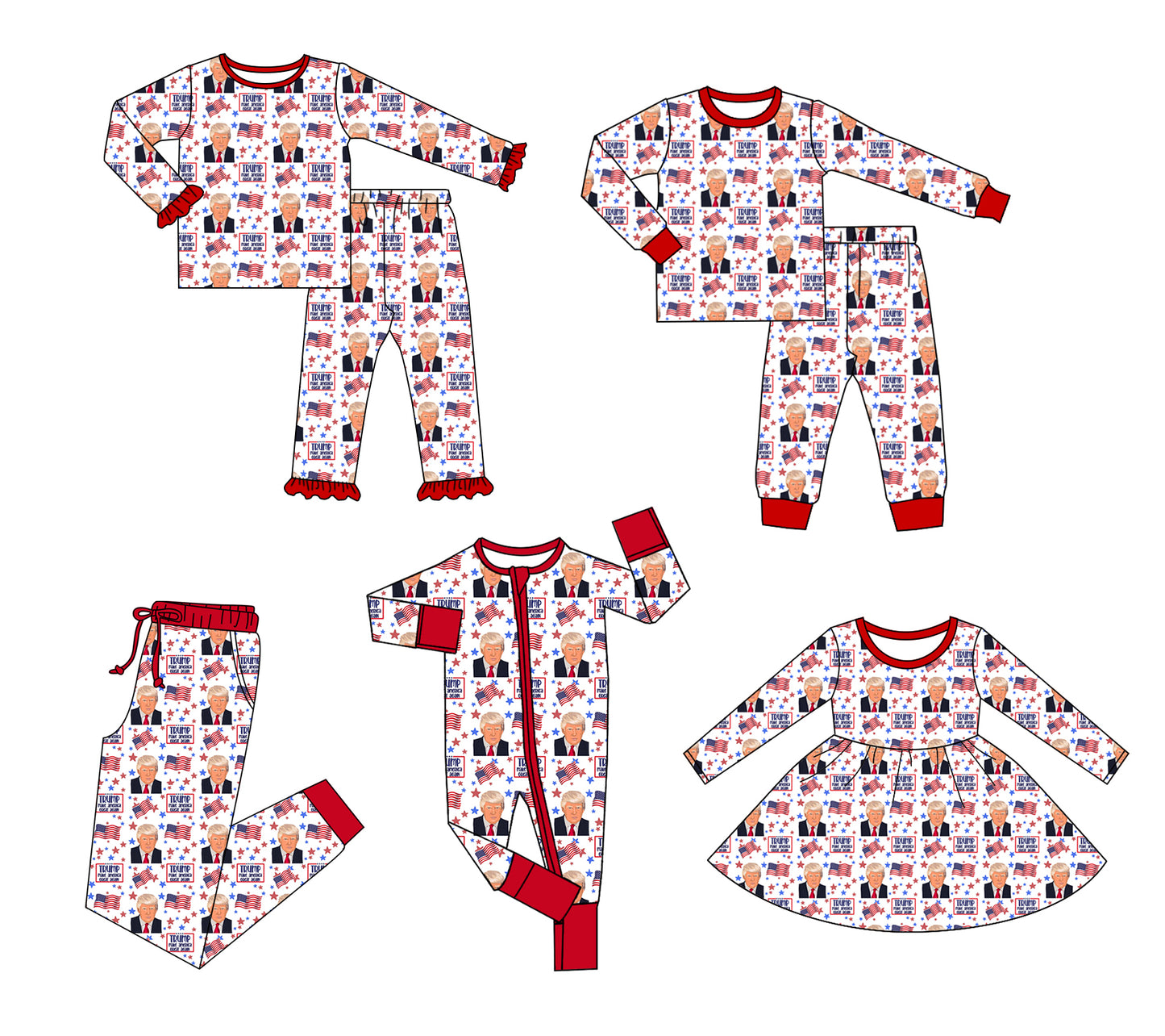 Trump custom MOQ3 kids pajamas girl outfit