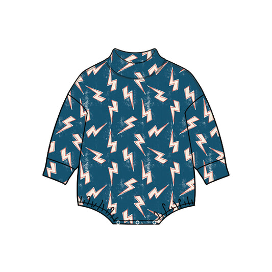 Preorder (moq 5) Baby Boy Clothes Vintage Distressed Lightning Bolt Print Long Sleeve Bubble Romper