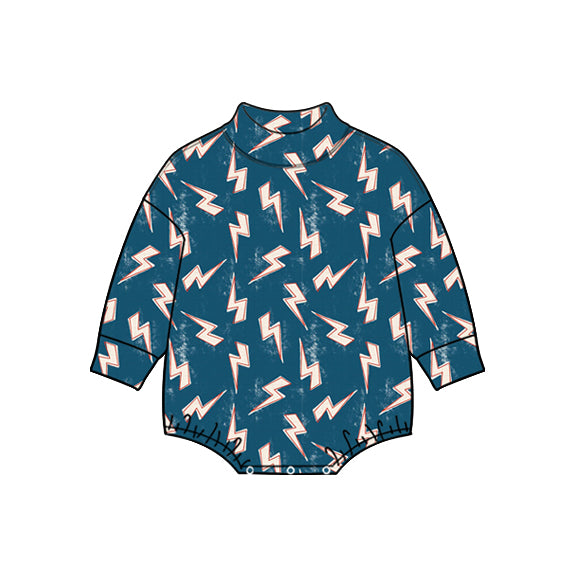 Preorder (moq 5) Baby Boy Clothes Vintage Lightning Bolt Distressed Print Long Sleeve Mock Neck Bodysuit