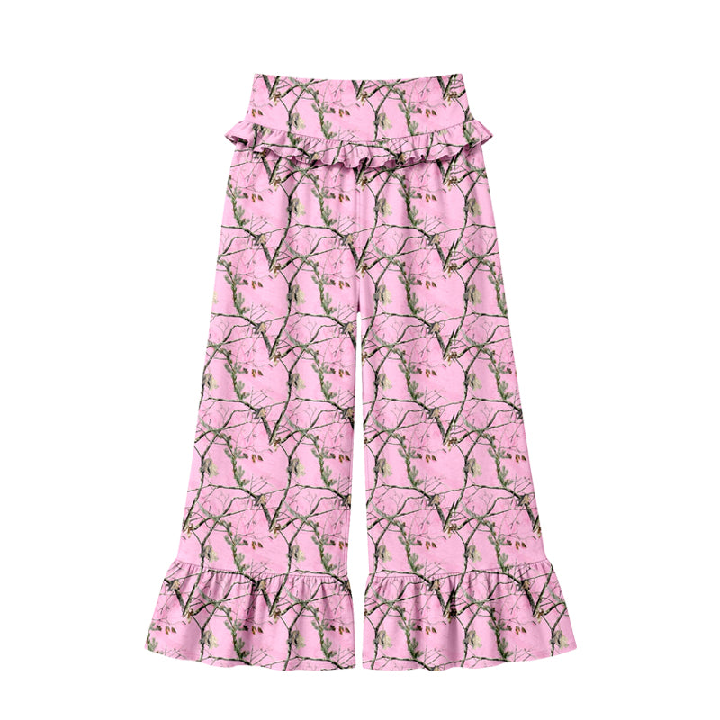 Preorder (moq 5) Women Clothes Pink Tree Branch Print Ruffle High Waist Flare Pant