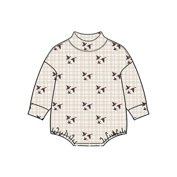 Preorder (moq 5) Baby Boy Clothes Plaid Flying Duck Print Long Sleeve Bubble Romper