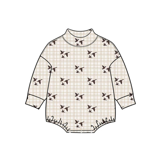 Preorder (moq 5) Baby Boy Clothes Plaid Flying Duck Print Long Sleeve Bubble Romper