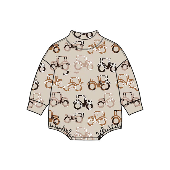 Preorder (moq 5) Baby Boy Clothes Cow Print Farm Tractor Print Long Sleeve Mock Neck Bodysuit