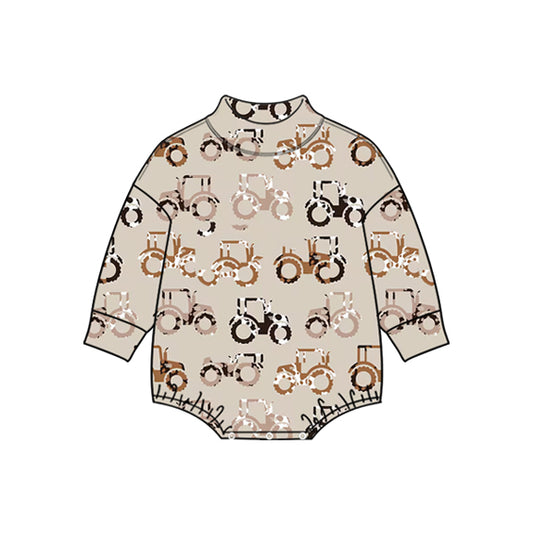 Preorder (moq 5) Baby Boy Clothes Cow Print Tractor Print Long Sleeve Bubble Romper