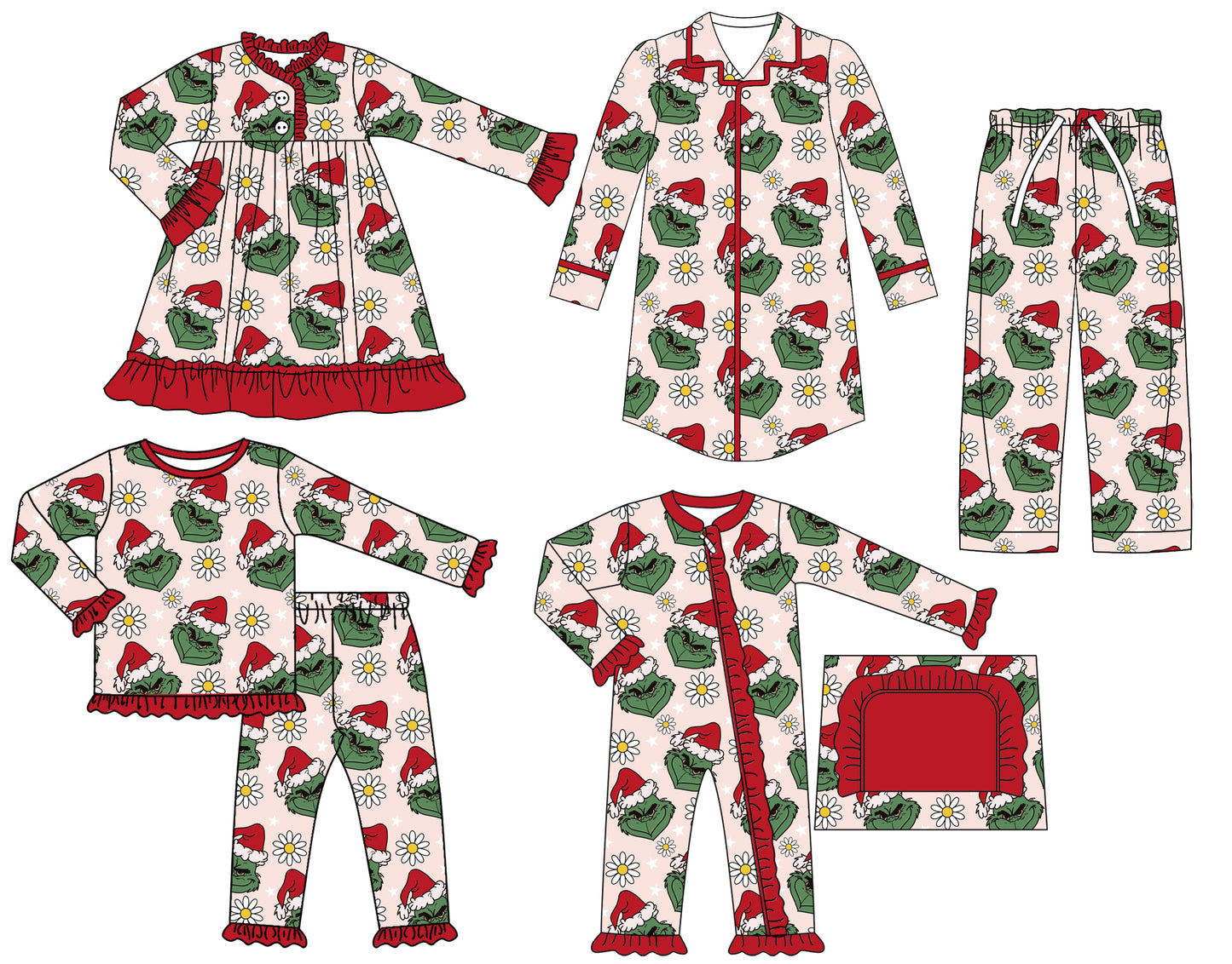 GLD1230  Christmas grinch flowers girl dress 202508 RTS