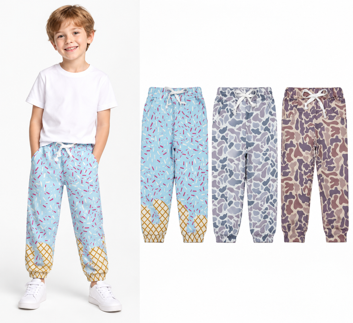 NO MOQ RTS P0683 Boy Clothes Retro Dusty Purple Camo Print Elastic Waist Drawstring Jogger Pants 202610