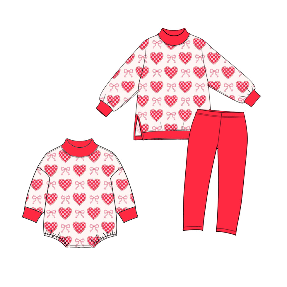 Preorder (moq 5) GT2009 Baby Girl Clothes Red Heart Bow Print Long Sleeve Yoga Top