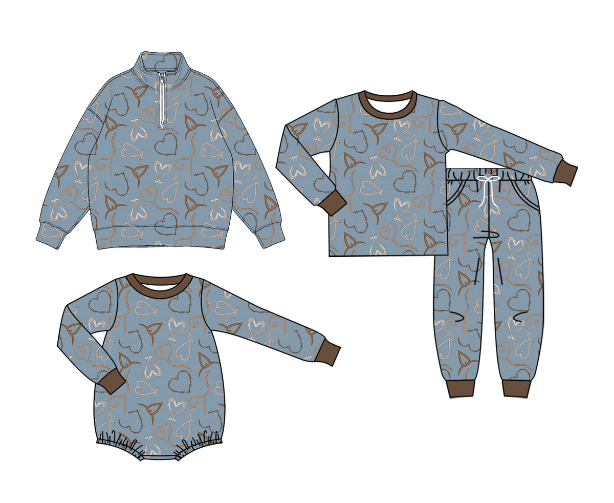 Preorder (moq 5) P1292 Baby Girl Clothes Light Blue Bow Mixed Print Long Sleeve Jogger Pant