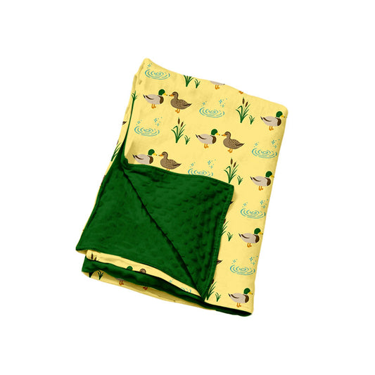 Preorder (moq 5) Baby Blanket Mallard Duck Pond Reversible Print Minky Dot Backing Newborn Swaddle