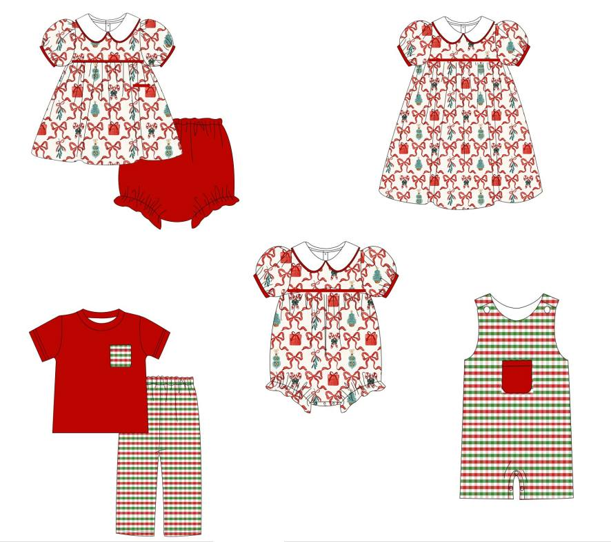 SR1911 plaid Christmas girl romper 202405 preorder sibling