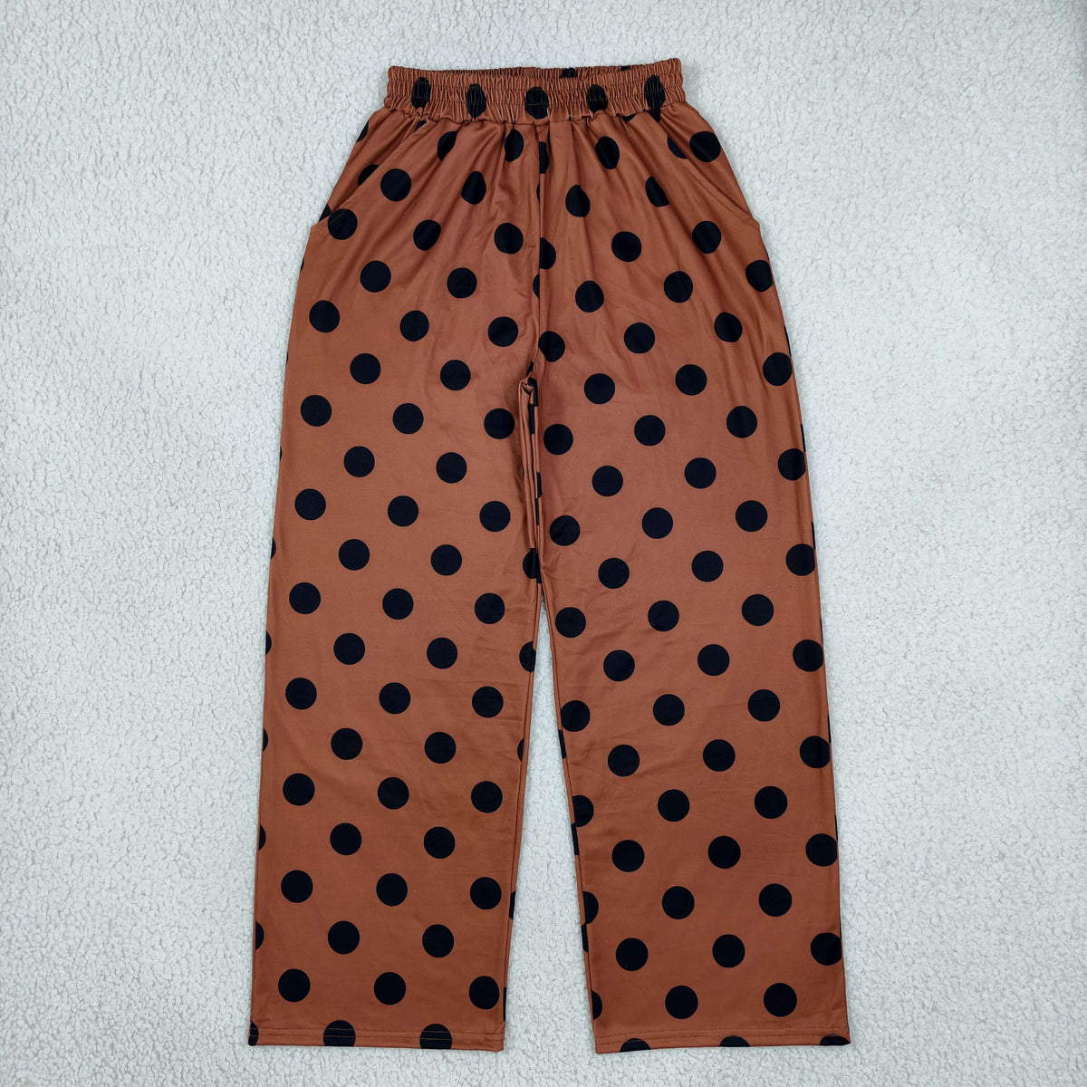 NO MOQ RTS P1250 Women Clothes Brown Black Polka Dot Print Straight Long Pants 202610
