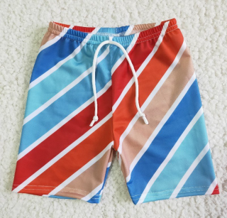 SS0005 yellow orange colorful stripes boy swimming trunks shorts