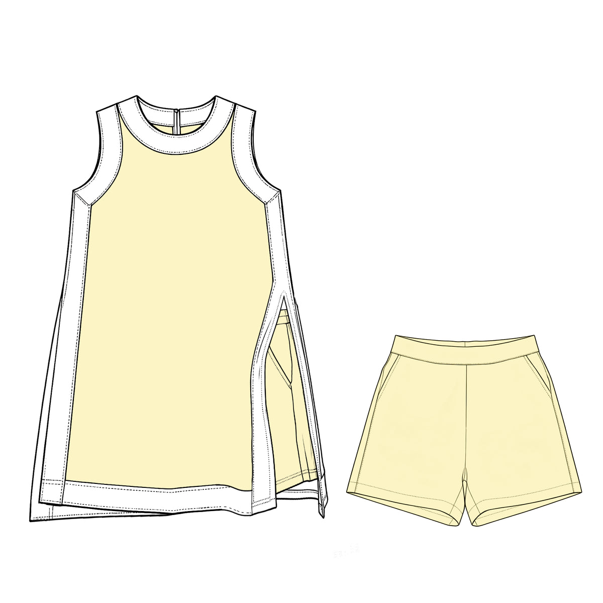 Custom MOQ5 Women adult Purple Yellow Trim Tank & Shorts Set – Sleeveless Active Summer Two Piece Outfit