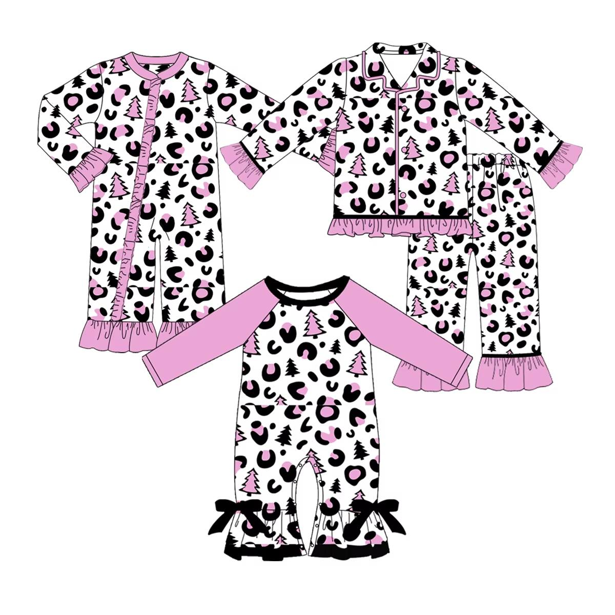 Christmas tree leopard pink GLP1513 preorder girlpajamas outfit 202407