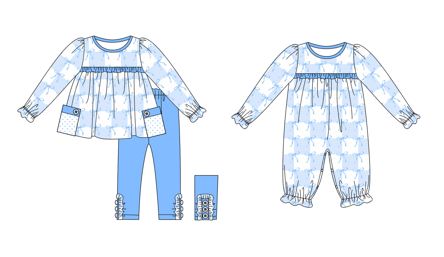 GLP1903 blue bow sibling  girl outfit preorder  202408