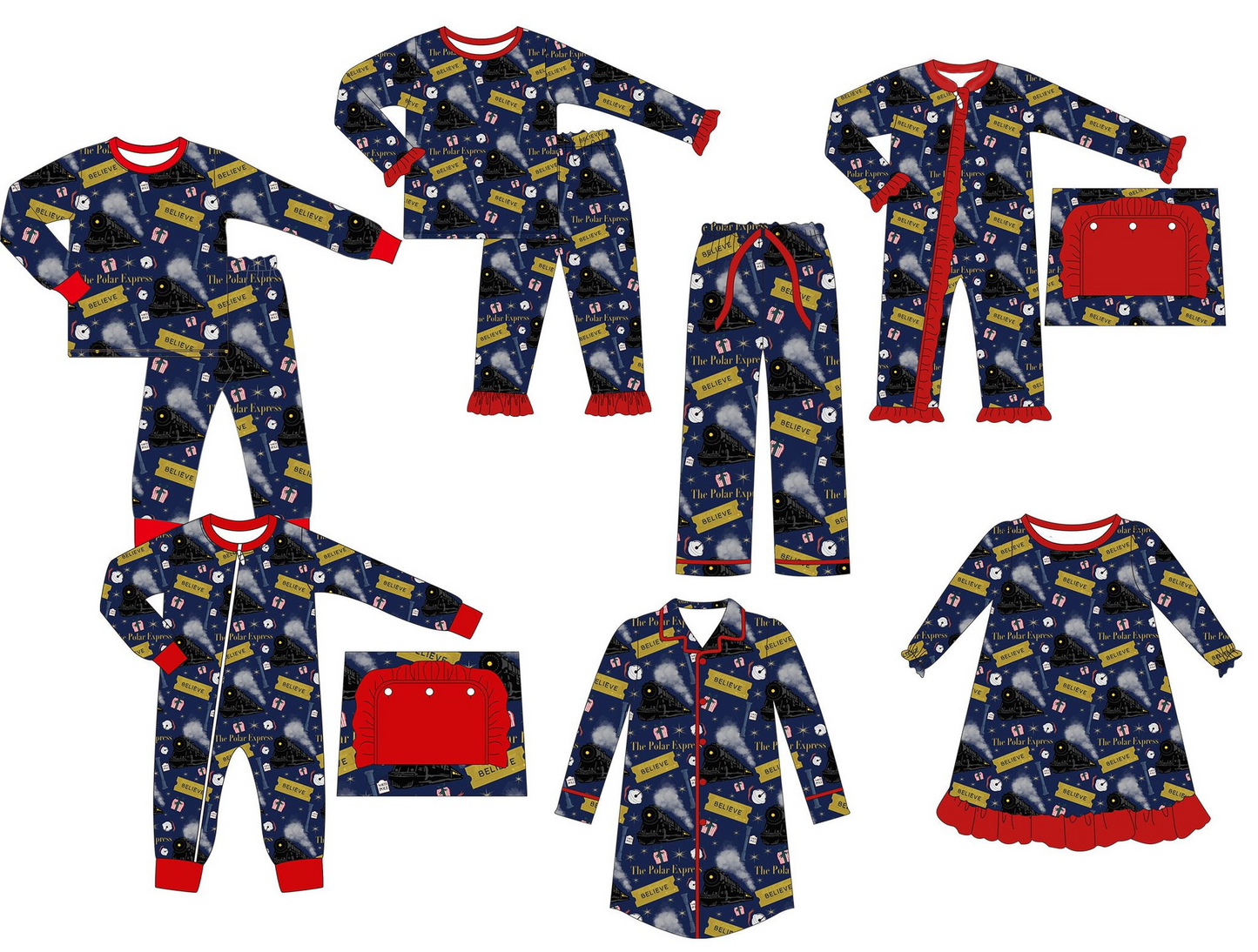 BLP0544 Christmas believe train boy pajamas outfit 202406 sibling RTS