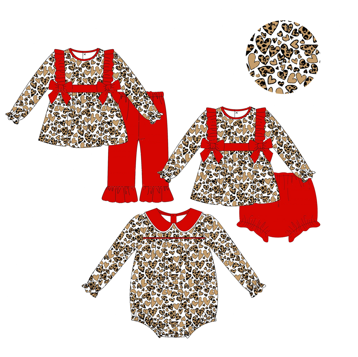 LR1715 leopard love flower sibling girl romper 202408 preorder