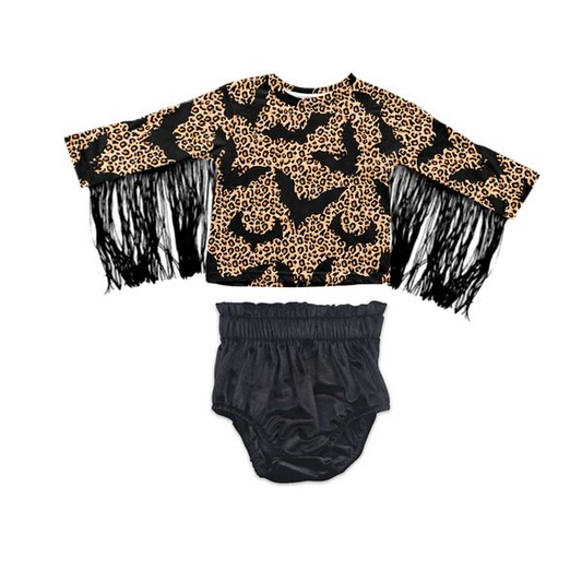 GBO0185组合 Halloween bat brown tassel velvet bummies set girl long sleeve 20230816 RTS