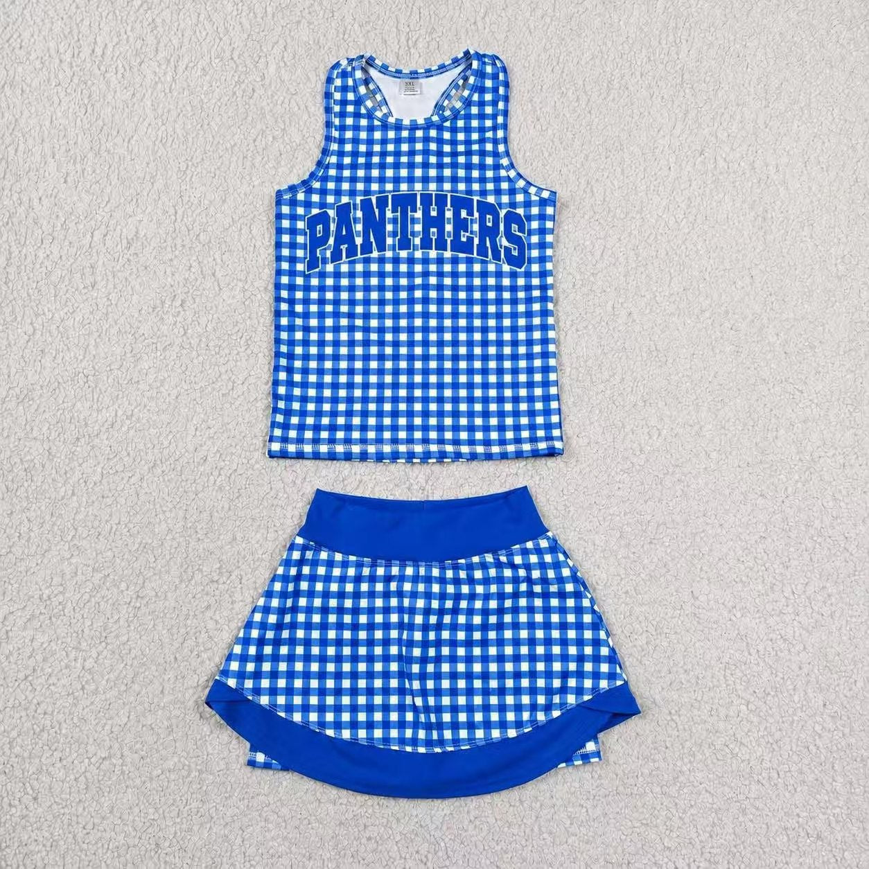 Custom MOQ5  Blue Gingham - Panthers yoga sports checkboard girl outfit skirt  202607 RTS