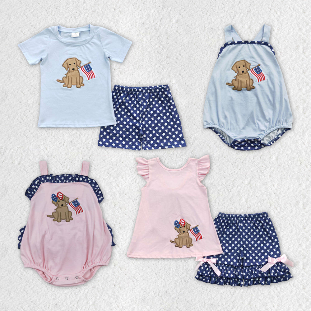 GSSO0236 short sleeve embroidery dog shorts dog 4th July summer girl outfit 20230503 RTS