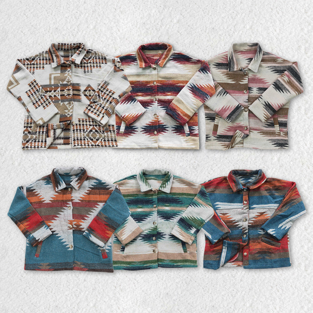 BT0251 green AZTEC western long sleeve Cotton shirt Shackets Jacket children girl boy coat RTS 20230608