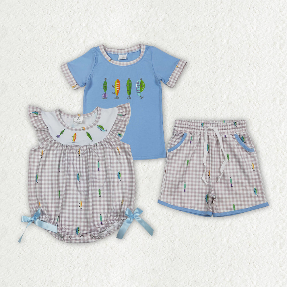 BSSO1617 Embroidery FISH boy summer outfit 202512 RTS