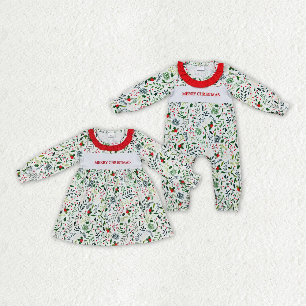 LR1176 embroidery Merry Christmas girl romper 202407 sibling RTS