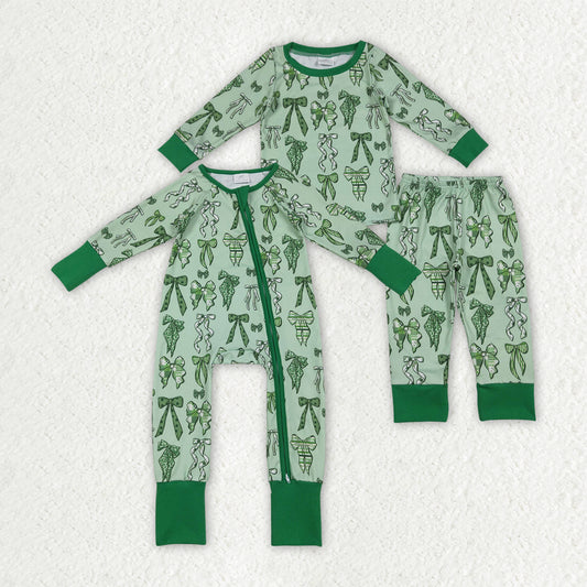 GLP2840-XS-3XL bow green pajamas girl outfit 202509 RTS