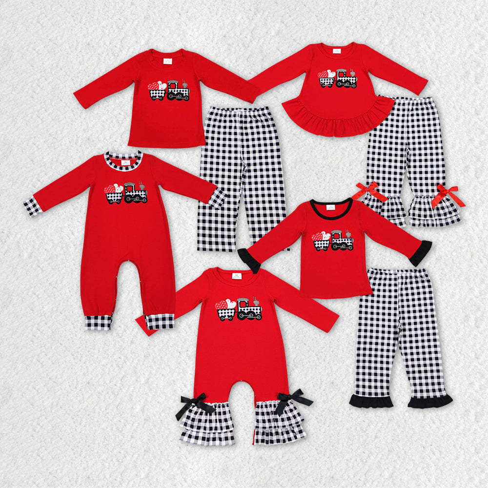 BLP0403 Valentine's day Embroidery long sleeve love heart tractor plaid swallow gird pants boy outfit 20231103