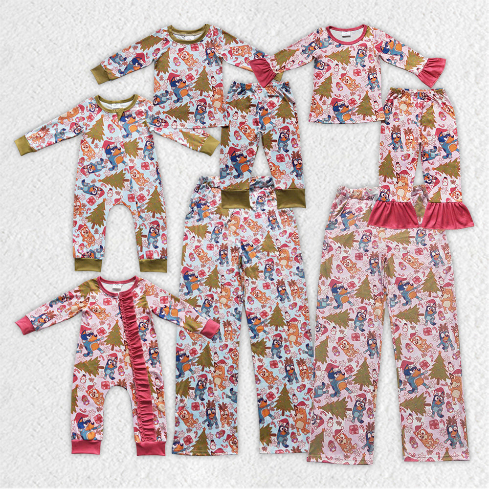 NO MOQ RTS BLP0258 Baby Boy Clothes Christmas Cartoon Dog Character Allover Print Long Sleeve Cuff Pant Pajama Clothes Set 202610