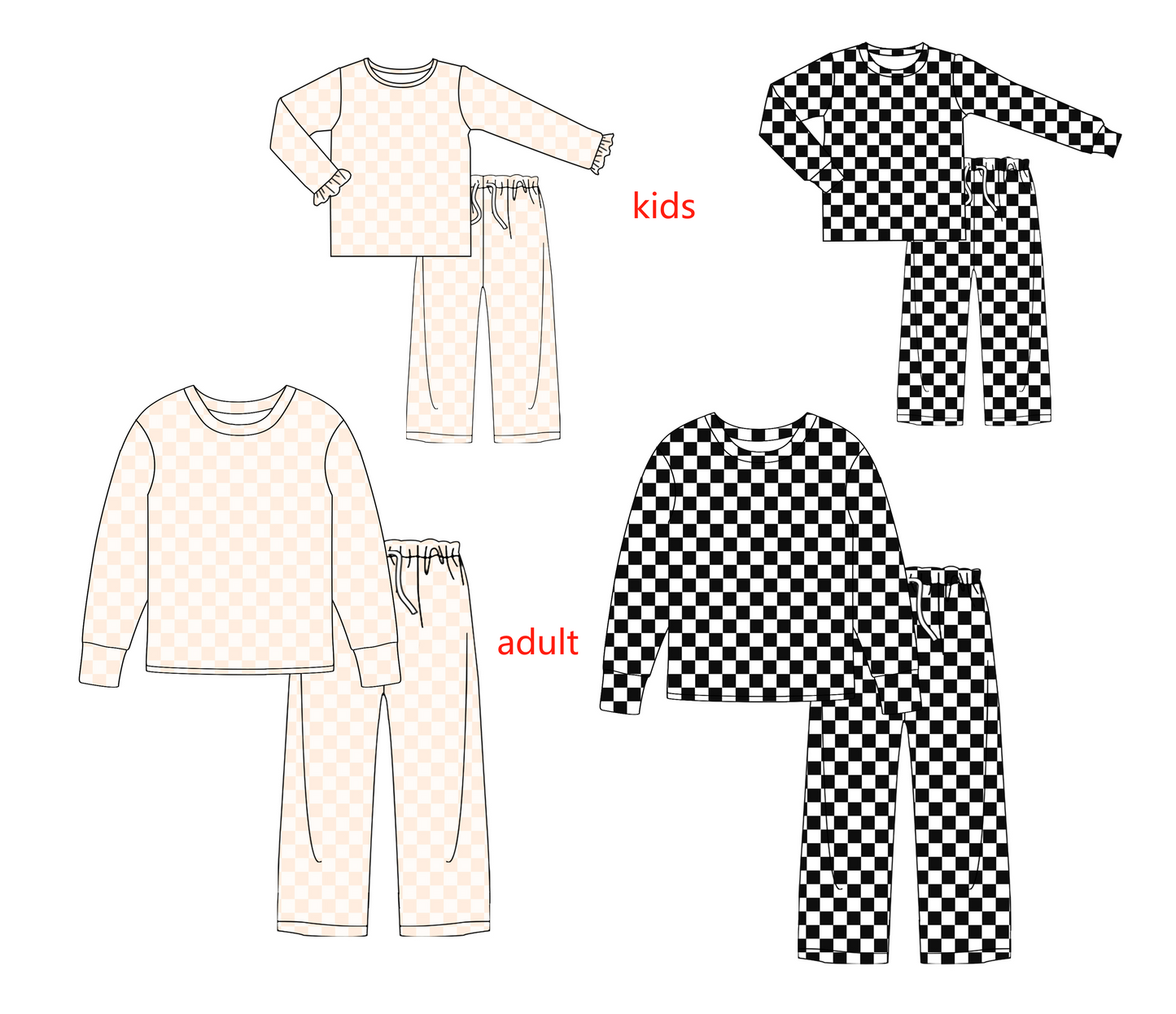 GLP2295组合 checkerboard ruffle white light orange  girl outfit pajamas 202412 sibling set preorder