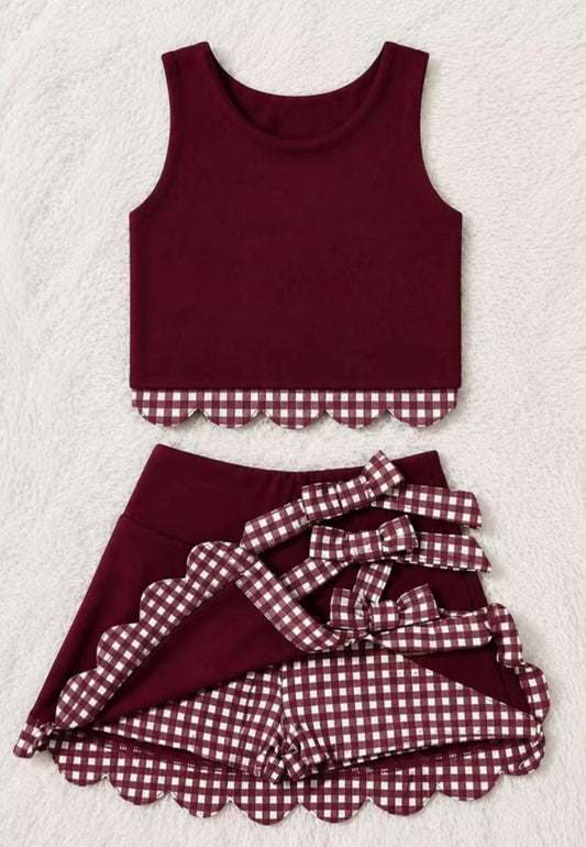 GSD4 yoga scallop  red white checkboard sports girl  outfit skirt  2026 preorder