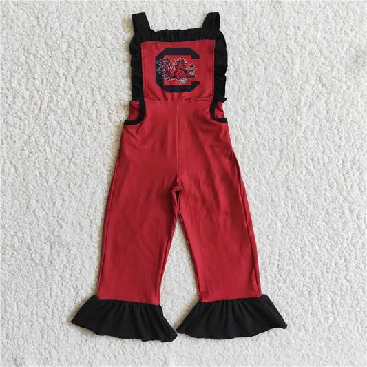 E3-14 red C team RTS girl clothes red black lace Overall jumpsuit football suspender pants