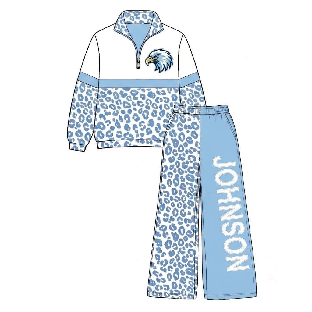 Custom MOQ5 BLUE JOHNSON leopord team zip long sleeves Girl winter clothes