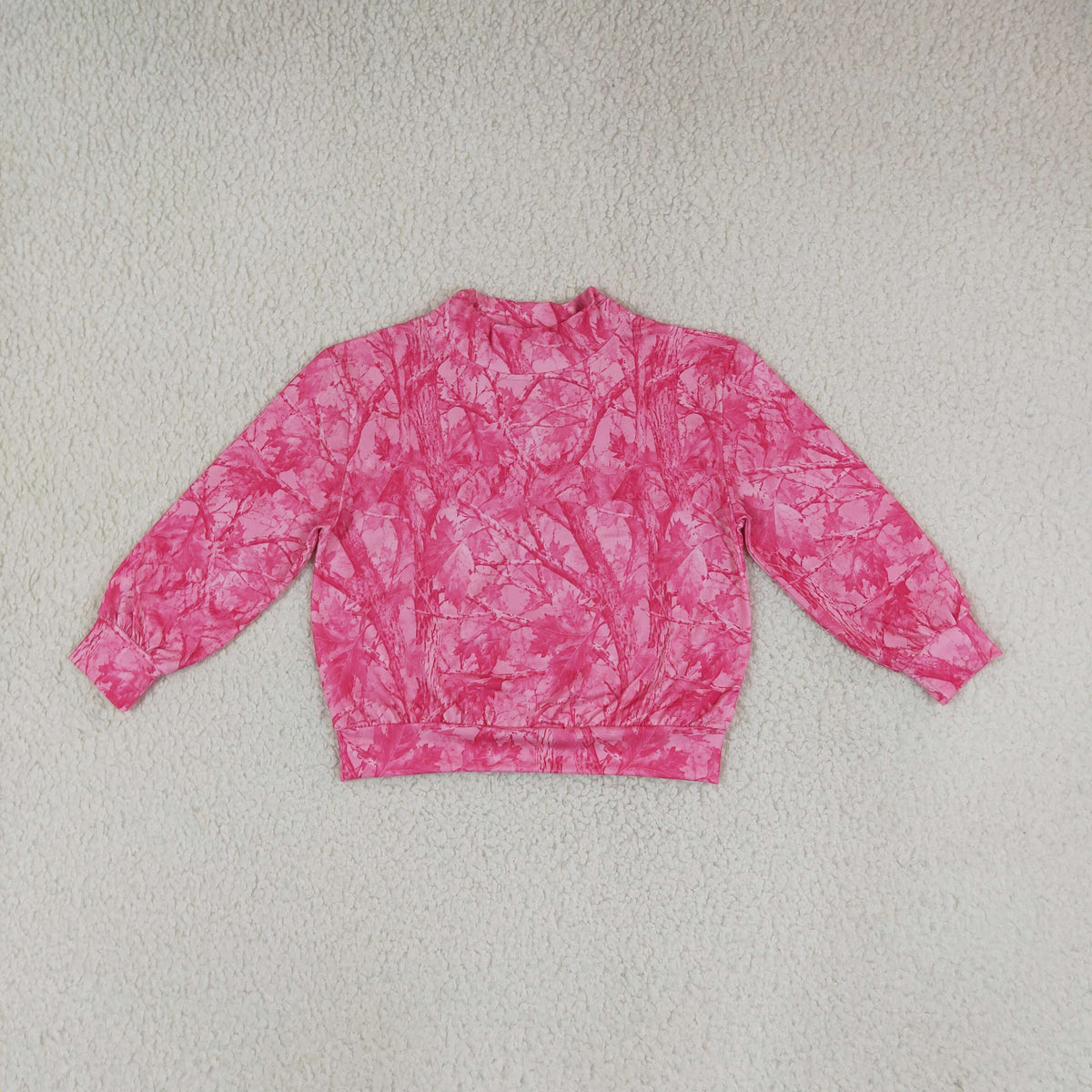 NO MOQ RTS GT1823 Baby Girl Clothes Pink Tree Camo Allover Print Long Sleeve Mock Neck Sweatshirt 202610