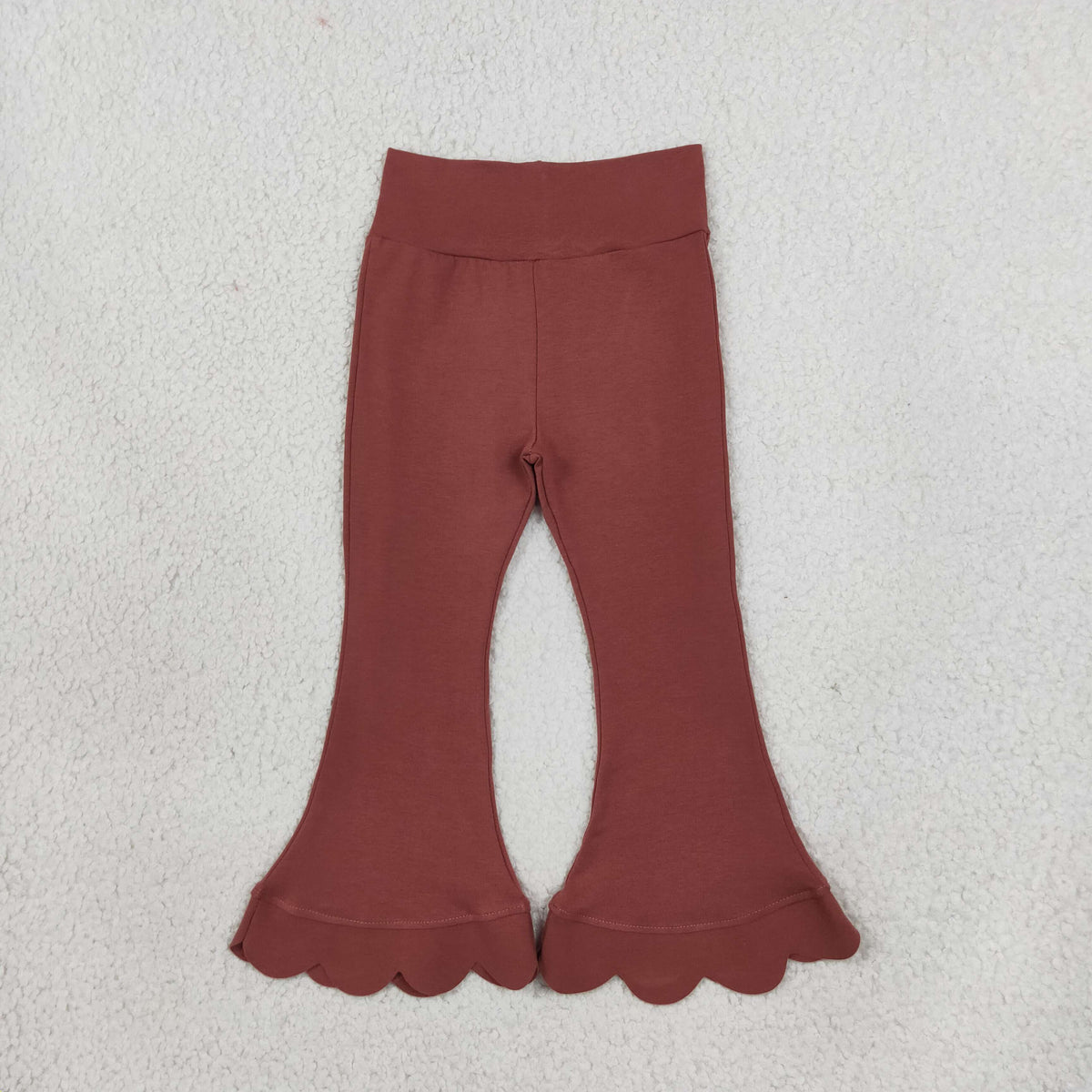 NO MOQ RTS P1085 Baby Girl Clothes Solid Rust Plain Scallop Hem Flare Bell Bottom Pants 202610