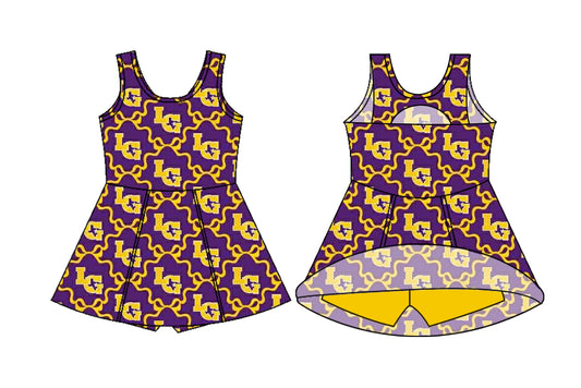 MOQ5 LG Custom Purple & Yellow Tigers Yoga girl dress 2025