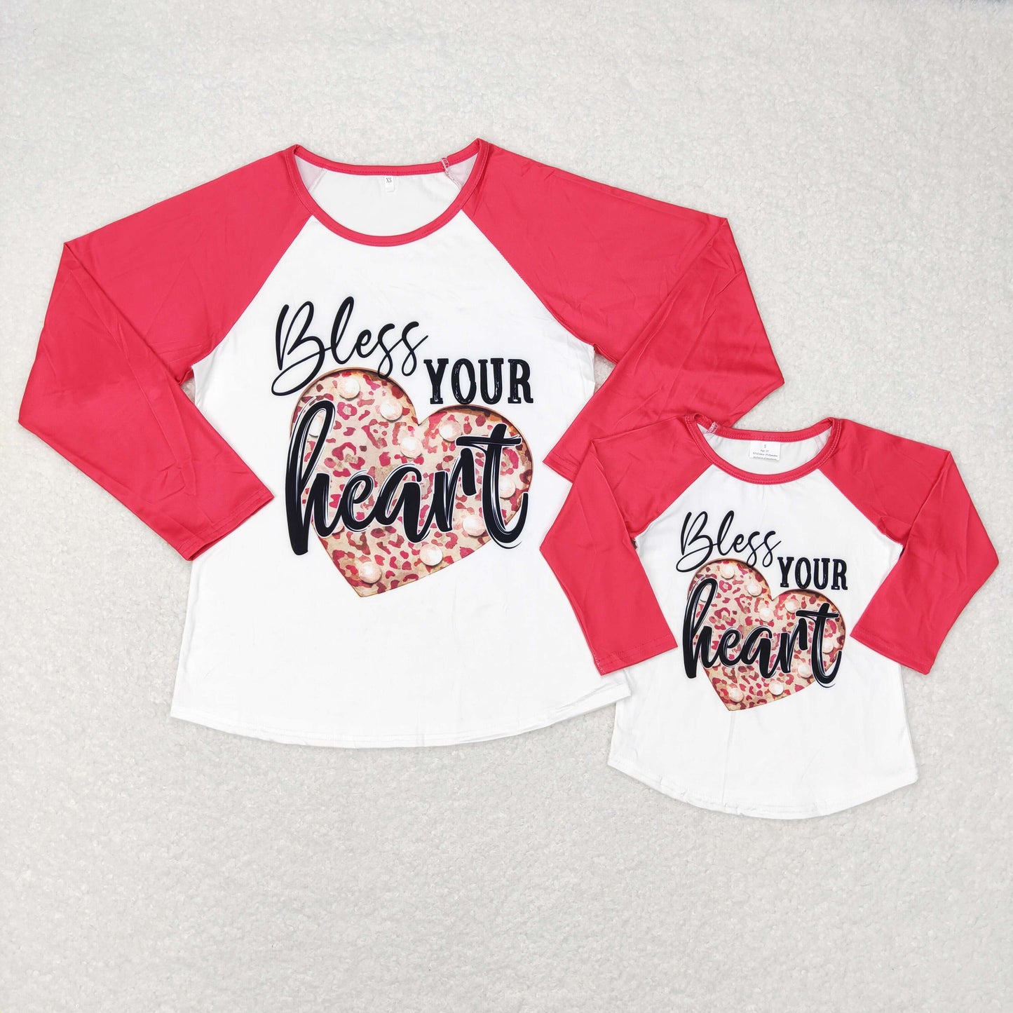 Adult valentine top shirt bless your heart letters red raglan adult long sleeve top mama & kid 20231130 RTS