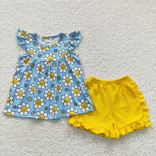 GSSO0318 summer short smile daisy flower short sleeve shorts girl outfit 20230508 RTS