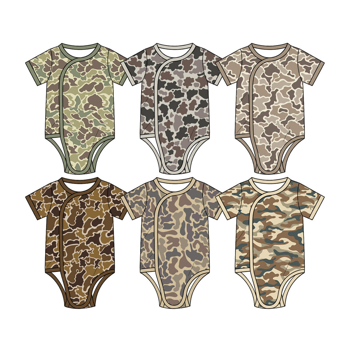 Preorder (moq 5) SR4354 Baby Clothes Light Retro Duck Camo Print Short Sleeve Side Snap Bodysuit