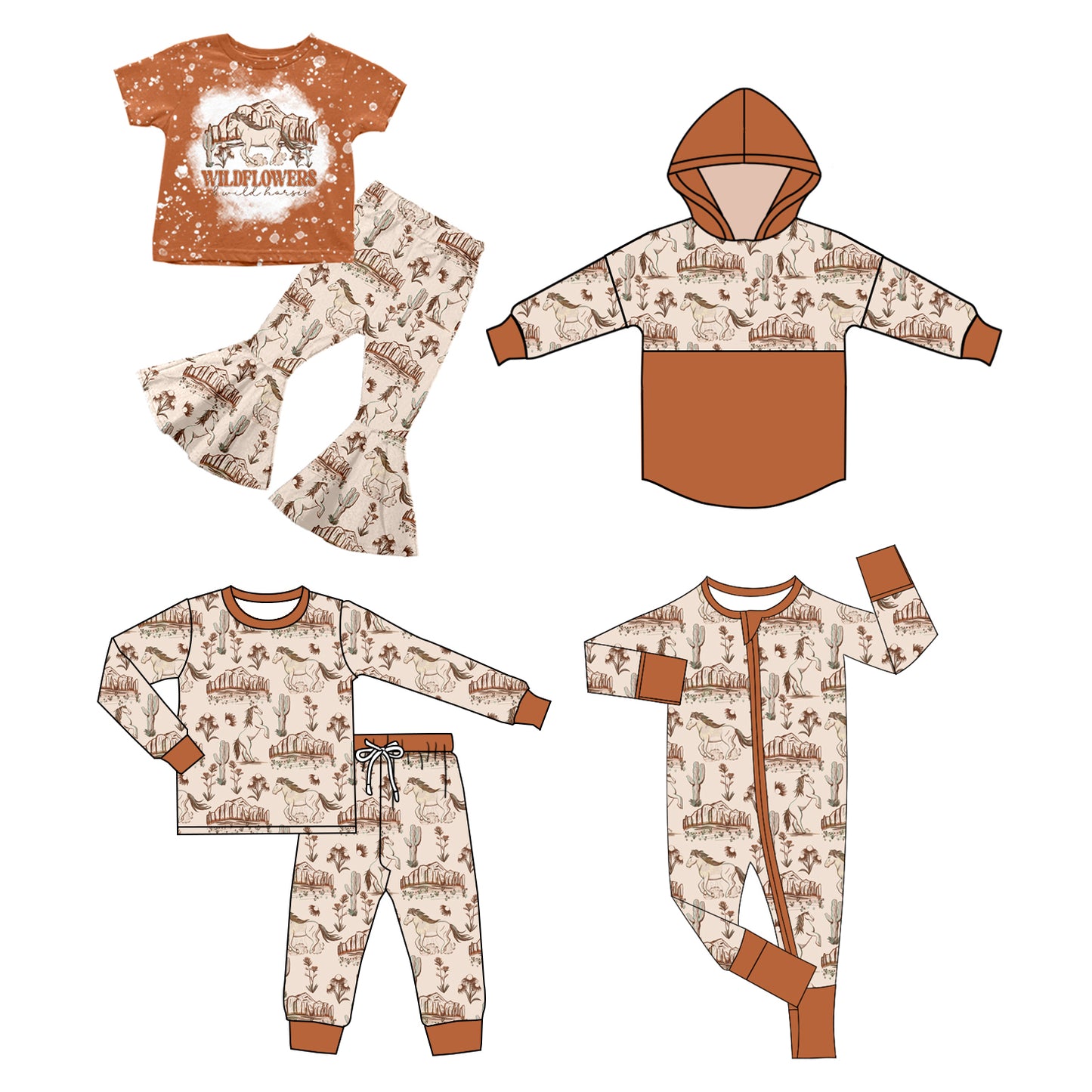 BLP0556 horse boy pajamas outfit preorder 202405 sibling