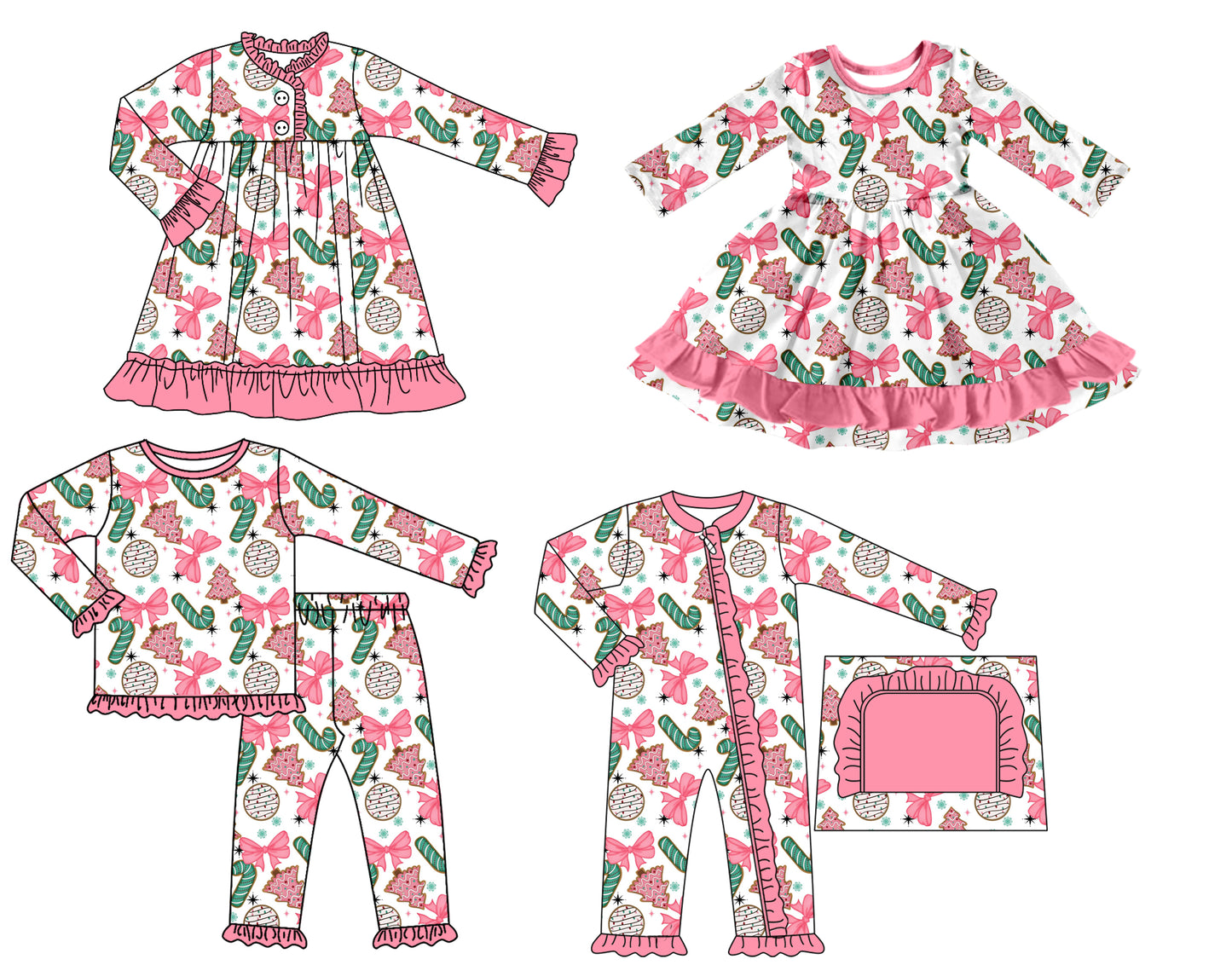 GLD1229 Bow Christmas cane tree girl dress 202507 preorder