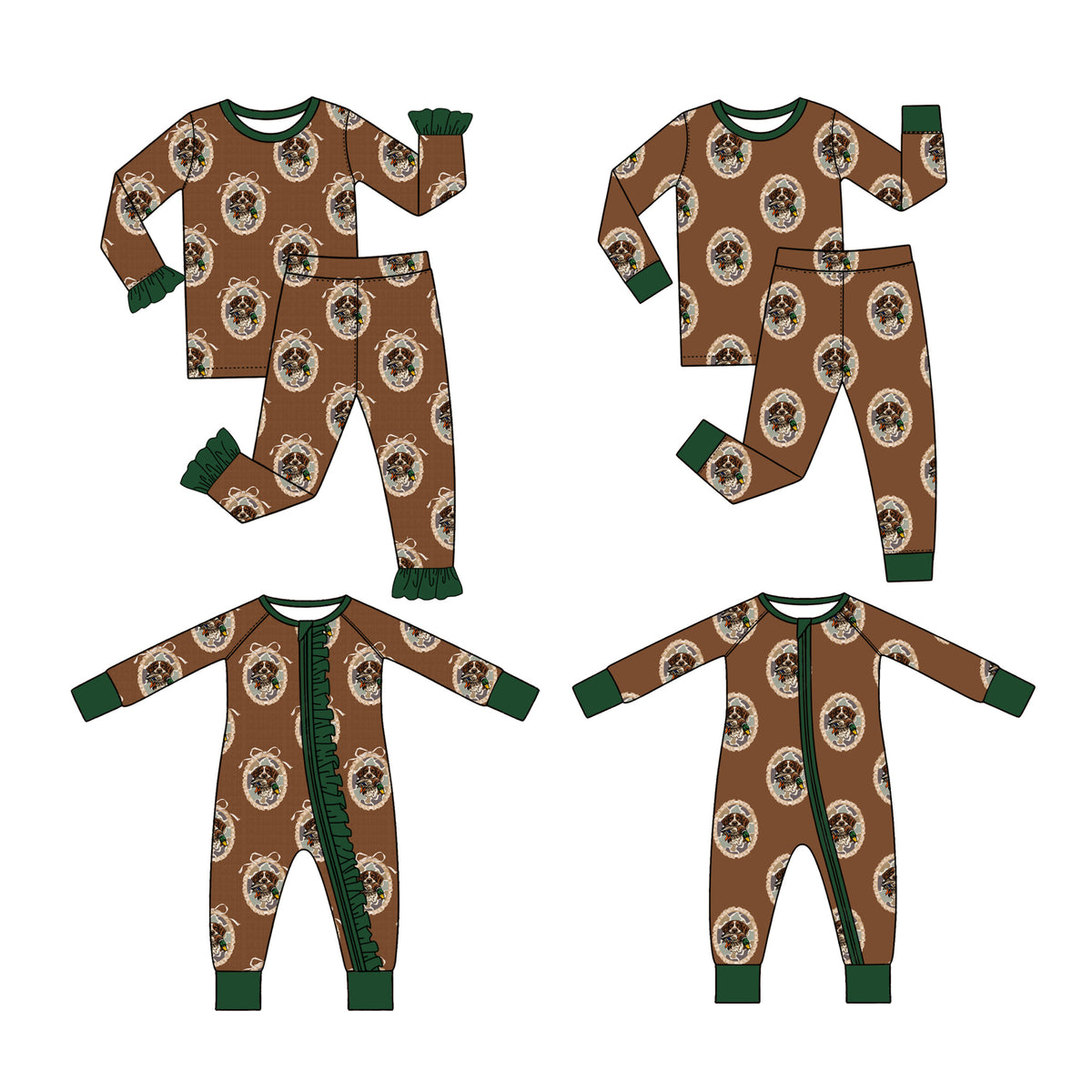 Preorder (moq 5) LR3439 Baby Girl Clothes Deer Circle Print Long Sleeve Zipper Romper