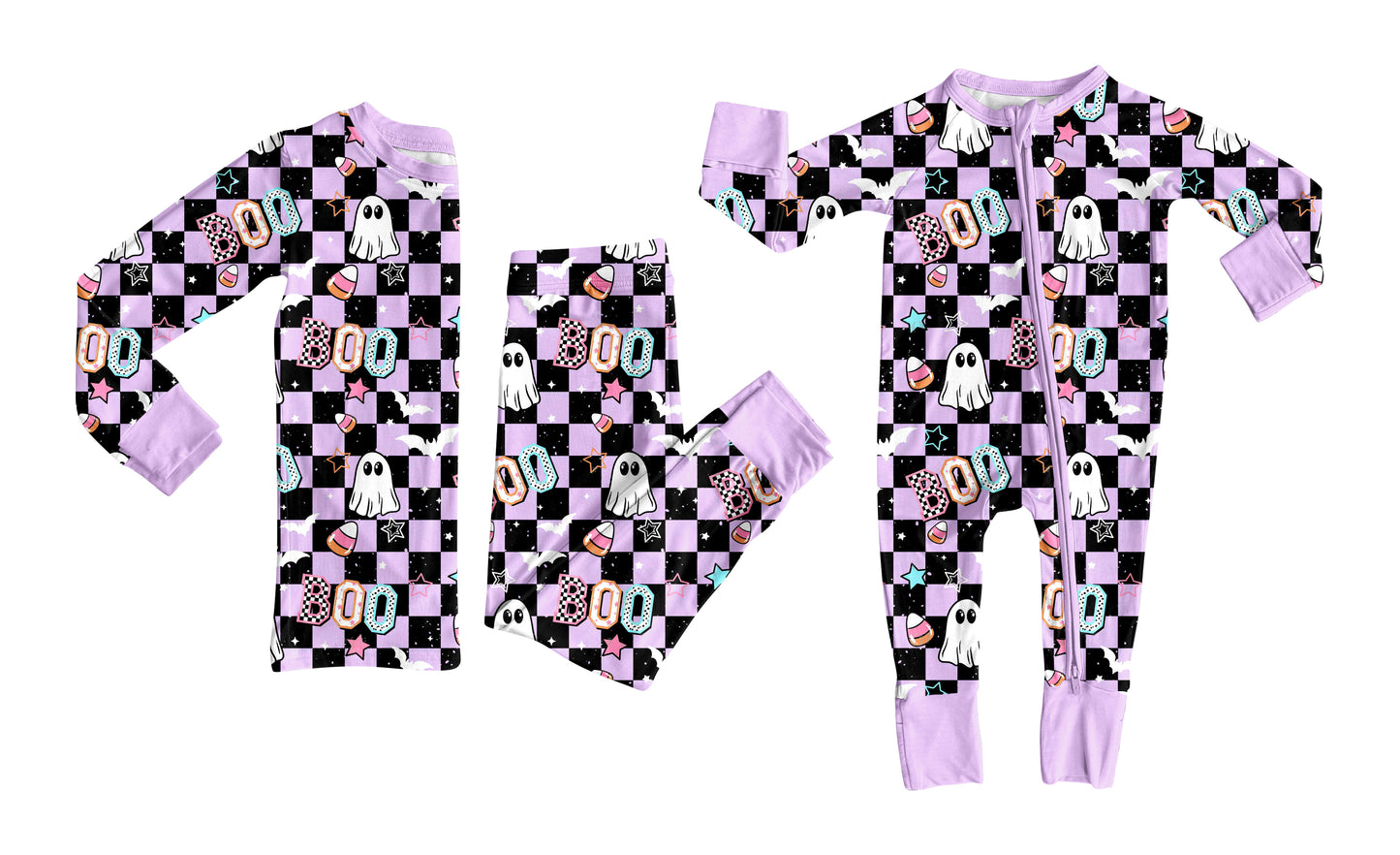 GLP2684 western checkerboard boo bow Halloween girl outfit 202509 RTS