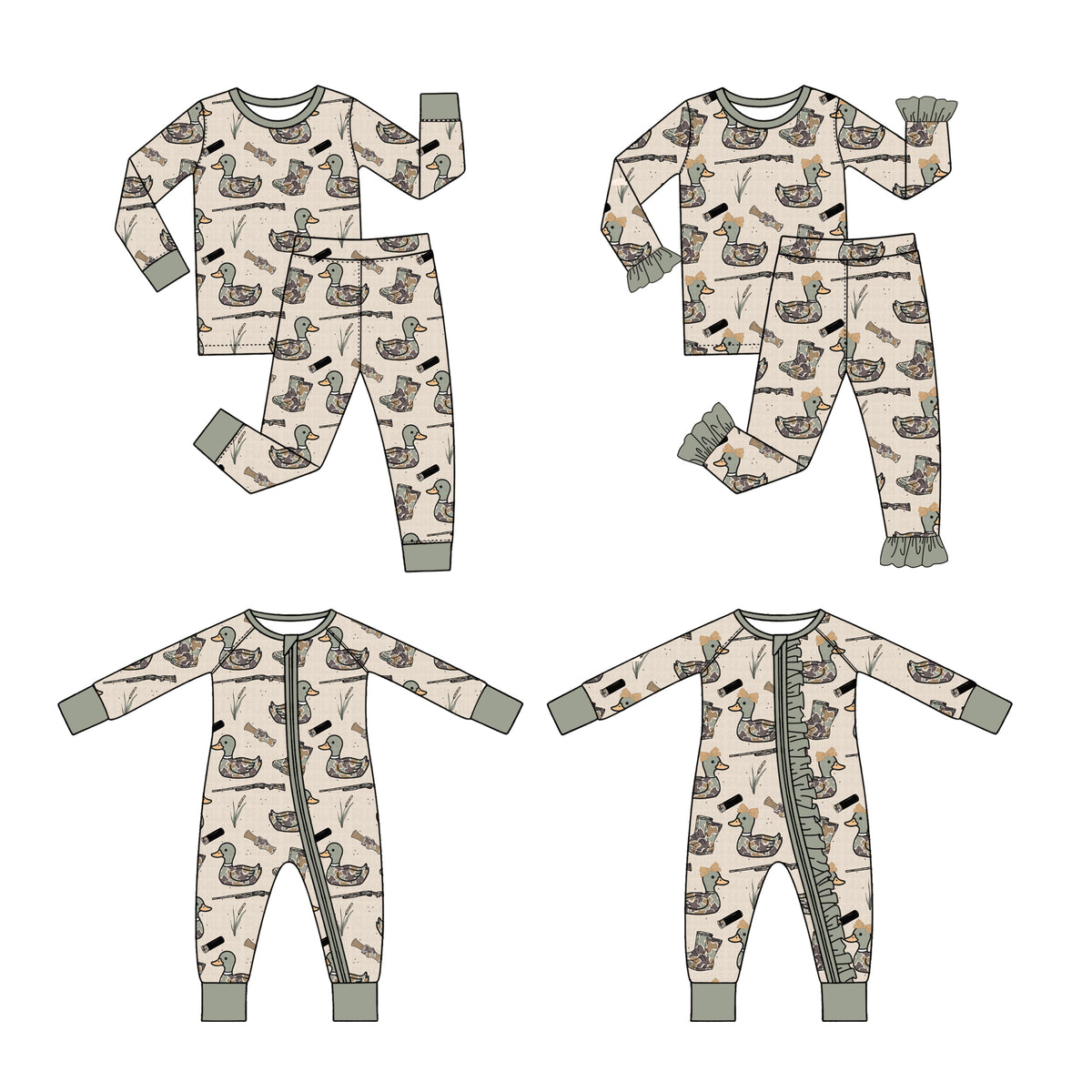 Preorder (moq 5) GLP4075 Baby Girl Clothes Duck Hunting Print Long Sleeve Pajama Set