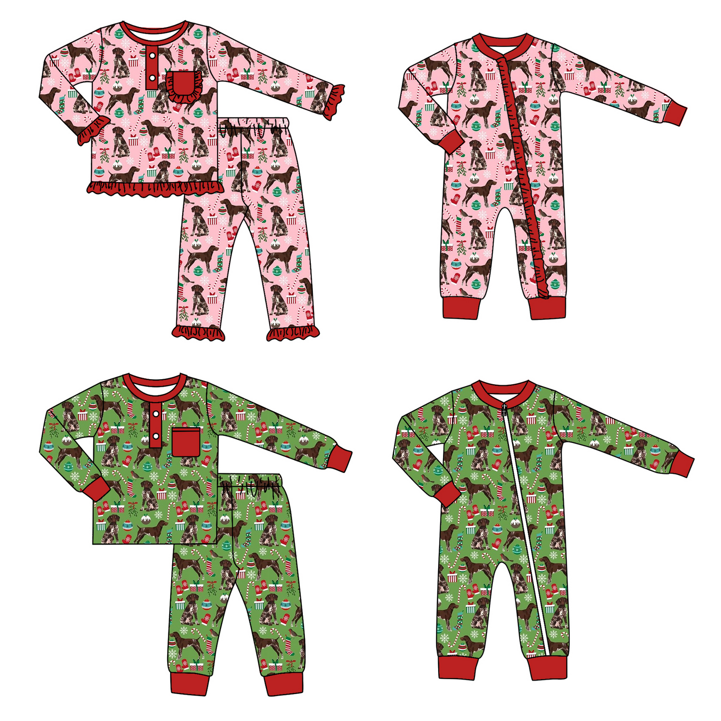 Christmas dog sibling LR1393 girl romper 202407 preorder