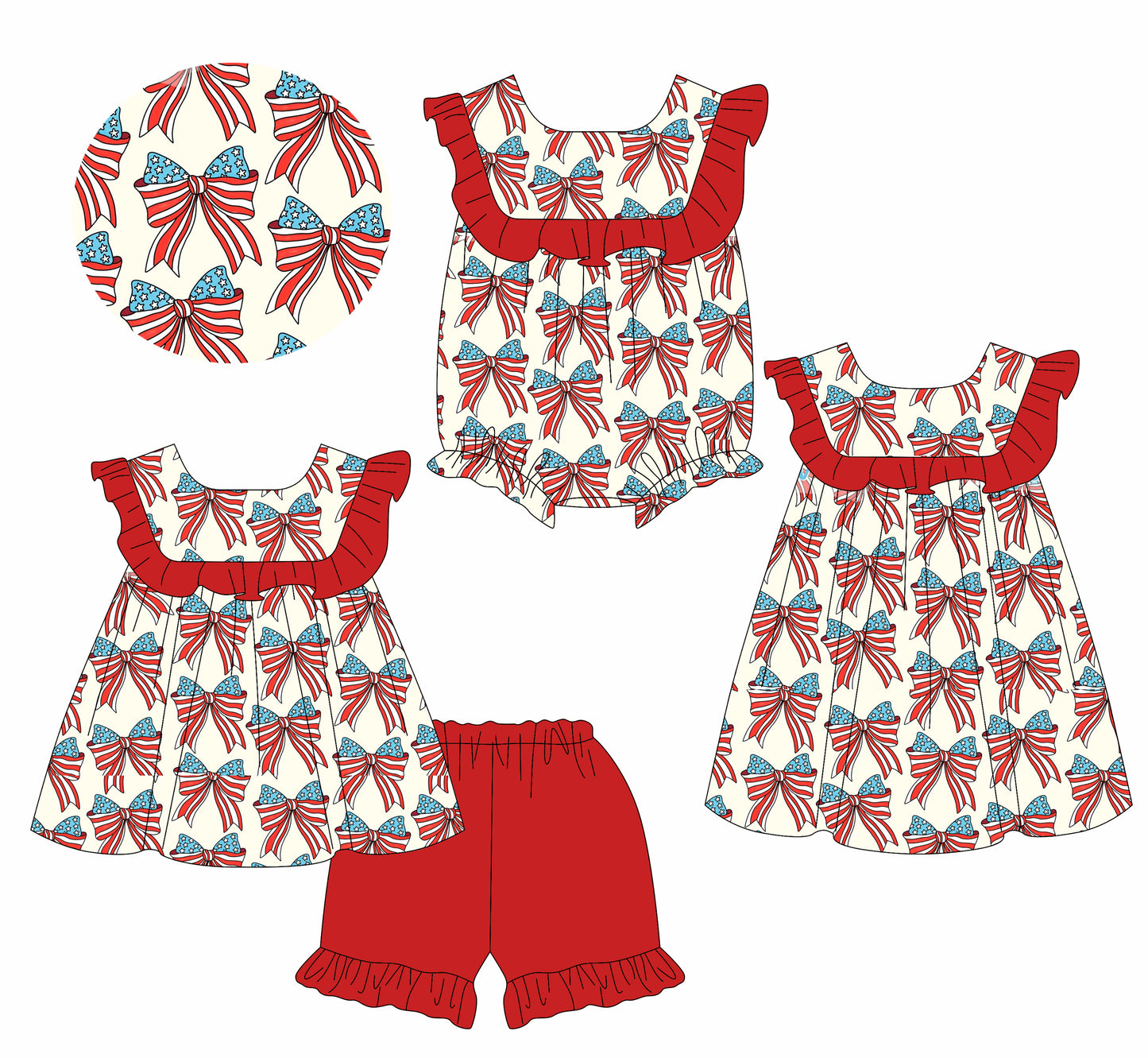 GSD1907  bow 4th July short sleeves girl dress 202405 preorder
