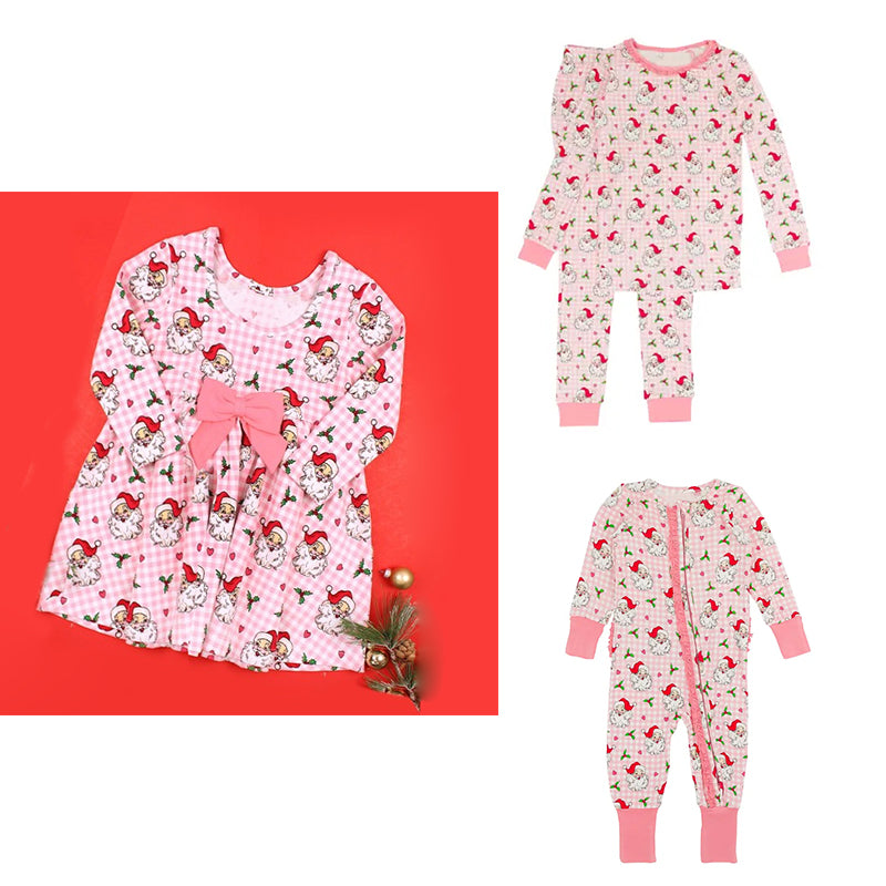 Christmas santa flowers sibling  GLP1860 long sleeve girl pajamas outfit   202408 preorder